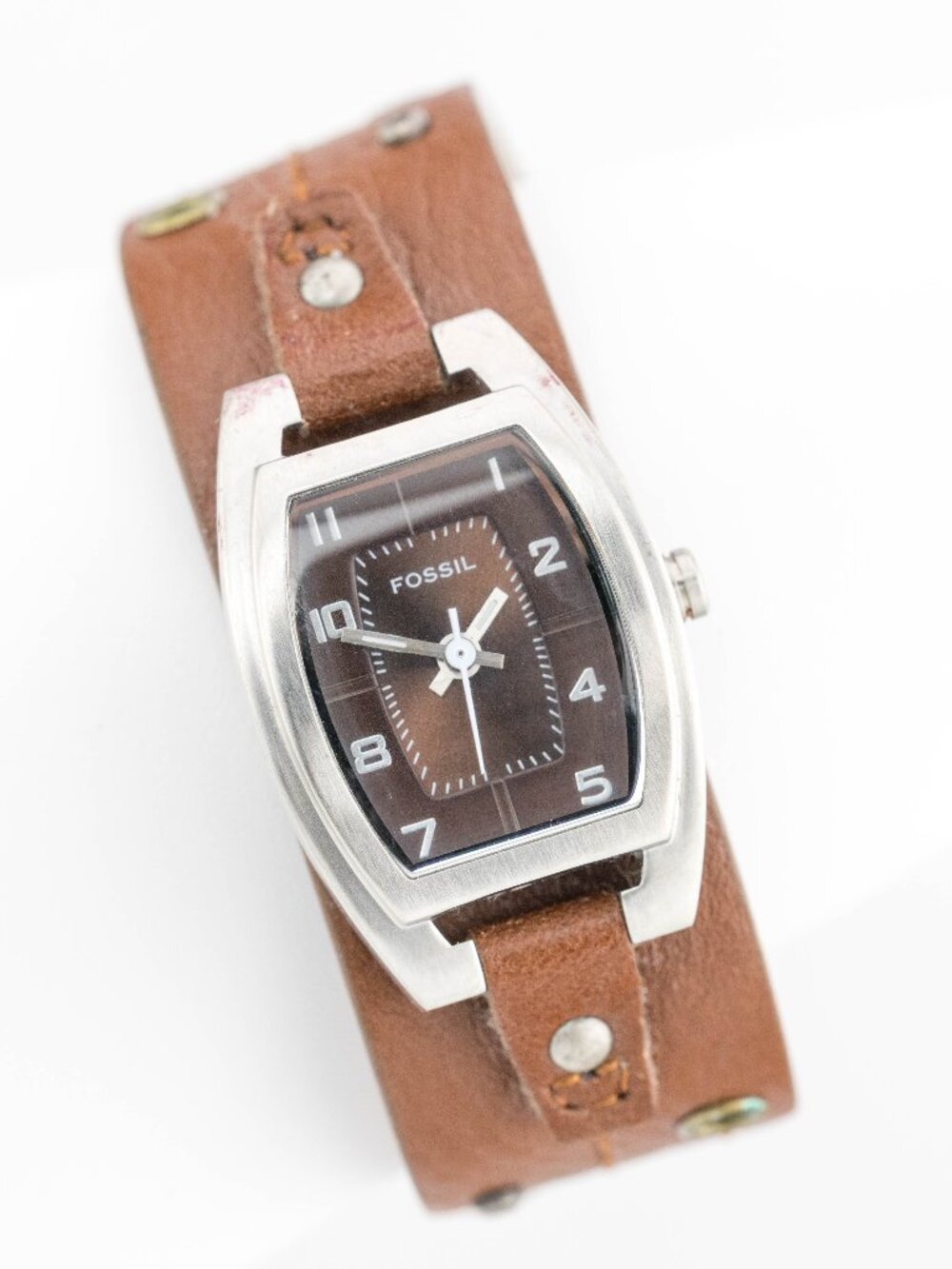 Fossil JR9753 Brown Leather Cuff Watch Quartz Analog Women’s Fresh Battery